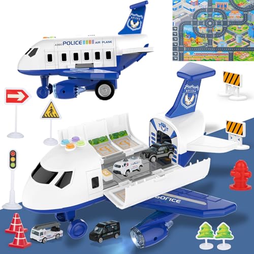 Avion Brinquedo com luz, som e 4 carros, brinquedos para crianças 2 3 4 anos, presente de aniversário de Natal 2-5 anos, meninos e meninas