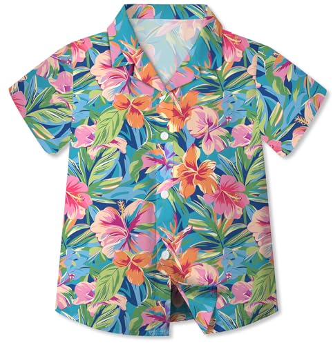 Image of Betusline Girls' and Womens' Hawaiian Shirt Blouse Button Down Beach Shirts | Casual breathable and comfortable Short Sleeve V-Neck Floral Tropical Blouse