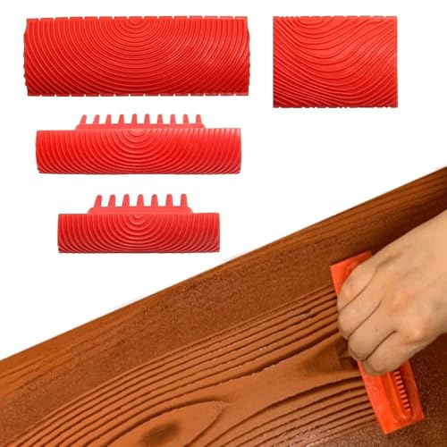 Veteador Efecto Madera,4pcs Herramienta de Grano de Madera,Veteador Efecto Madera para Decoración,Pintura Efecto Madera de Goma para Decoración de Paredes Hogar DIY