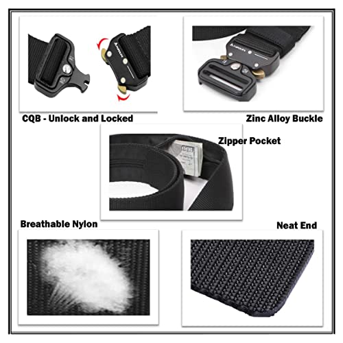 Belt with Hidden Money Bag Belt - 135cm Nylon Tactical Style with Zipper Pocket Suit For Waist Below 46 Inches - Black4