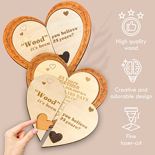 Stofinity 25Th Gifts Anniversary For Husband Wife - 25Th Wedding Gifts Anniversary For Couple, 25Th Anniversary Keepsake Gift For Him, Happy 25 Years Marriage Present Wood Heart Plaque Decoration Idea #TOP4