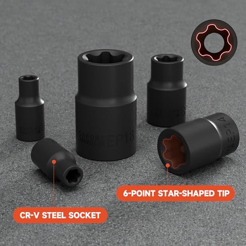 Image of 9PCS EP Socket Set, 1 /4 inch 3 /8 inch 1 /2 inch Drive External Torx Plus Socket Set (EP6-EP18), CR-V Steel with Storage Organizer, for Automotive & Mechanical Repair