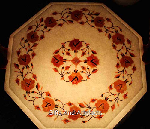 Table basse de terrasse en marbre blanc brillant et cornaline chic 38cm - 3