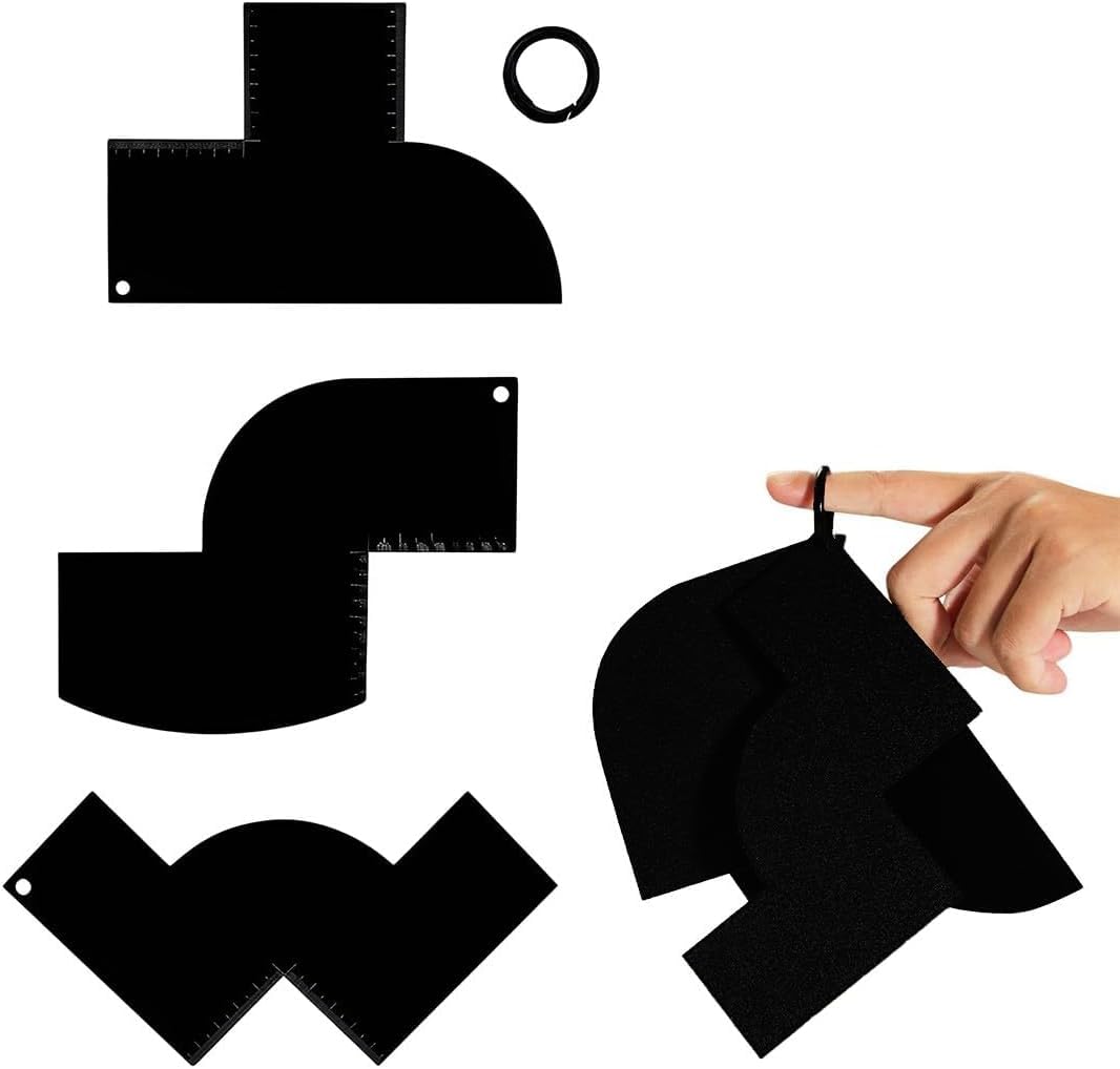 3 Pièces Cartes d'Amélioration Barbier avec Indicateurs Mesure, Barber Tools, 3 Formes Outil Mise en Forme Ligne Capillaire Gabarit Barbe Noir Outils Bordure en Spray Réutilisables pour Hommes