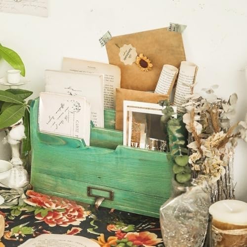 Smedicヴィンテージ風木製文房具収納ボックス 多段収納 インテリアアクセサリー (地中海ブルー)