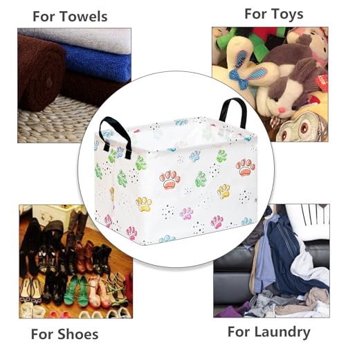 Image of Baby Storage Basket,Colorful Dog Paw Print,Waterproof Lining, Leather Handles, Collapsible for Kids Toys, Pets Supplies, Gift Basket