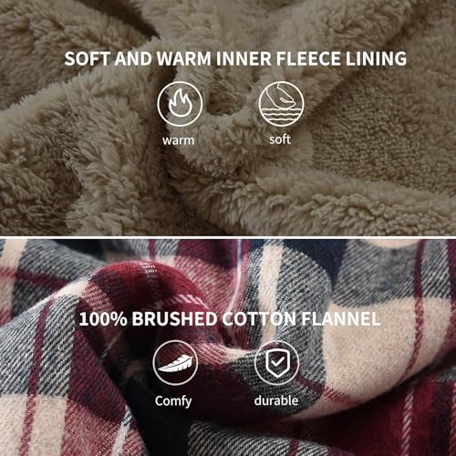 Image of Men's Sherpa Cotton Flannel Shirt Jacket Plaid Button Coat Pocket