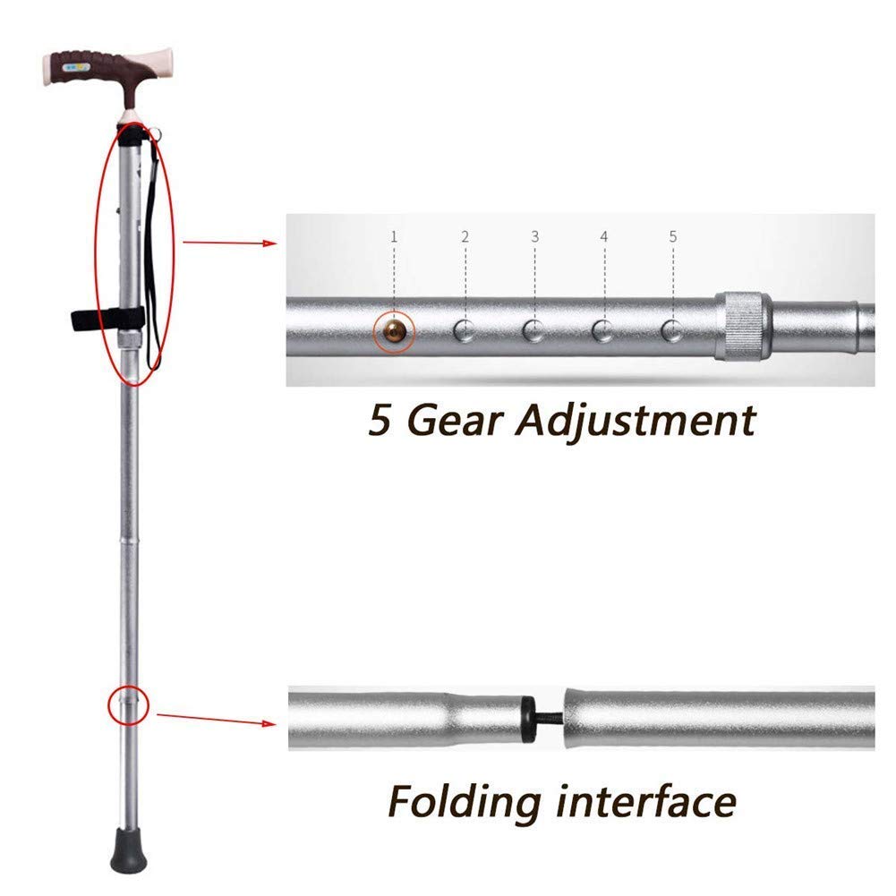 Bastón - Altura ajustable y plegable (83-93 cm) Bastón de aluminio ligero Bastón plegable Fácil de plegar, para hombres o mujeres Artritis Ancianos discapacitados y bastón para ancianos,muletas Times