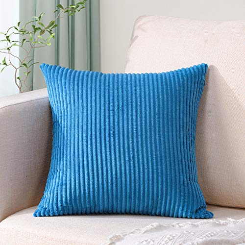 Artscope housse coussin velours côtelé rayé 18x18" bleu