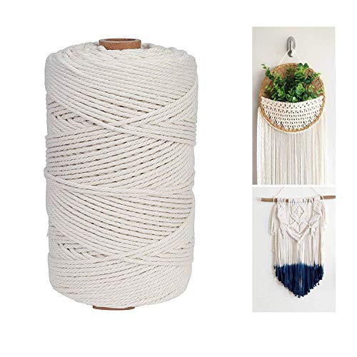 Unique Store Naturel Ficelle Coton, Corde de Macramé Fait à la Main, 2mm x 100m Corde Macramé Decorative pour Emballage Cadeaux décoratifs de Bricolage, Artisanat, tentures murales, Plantes.
