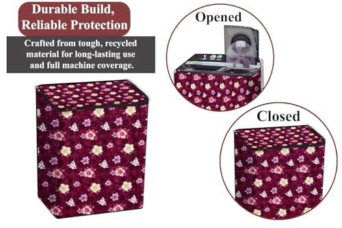 Image of The Furnishing Tree Polyester Waterproof Semi Automatic Washing Machine Cover Suitable for LG 6 Kg, Dimension DxWxH In Cms: ( 49.5x80x89 ), Floral Pattern Red