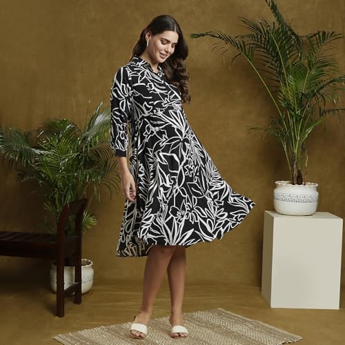 Image of MomToBe Womens Fit And Flare Knee-Length Rayon Maternity /Pregnancy /Easy Breastfeeding /Western Dress with Zippers for Nursing Pre and Post Pregnancy