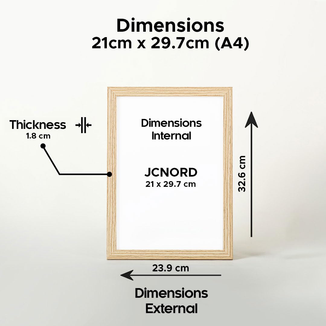 JCNORD MDF Oak Colored Wooden Picture Frame A4 (21x29.7 cm) with Shatterproof Acrylic Glass, 21 x 29.7 cm - Image 2