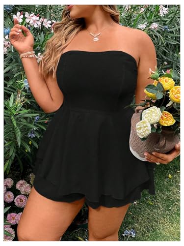 MakeMeChic Women's Plus Size Strapless Ruffle Layered Tube Dress Sleeveless Party Mini Dresses3