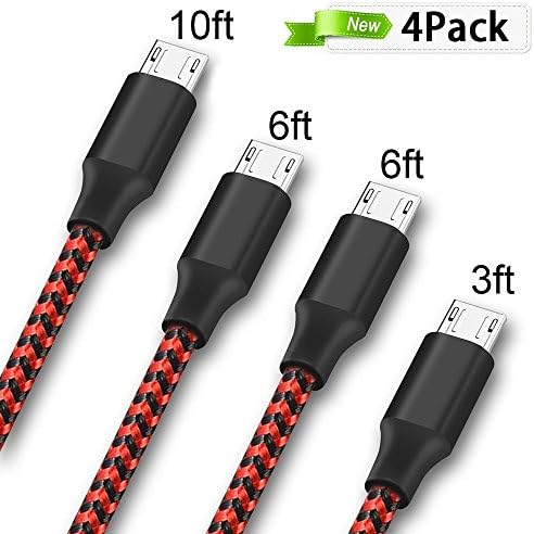 Micro USB Cable,Vanzon 4Pack 3FT/6FT/6FT/10FT Long Premium Nylon Braided Android Charger USB to Micro USB Charging Cable Samsung Charger Cord for Samsung Galaxy S7 Edge/S7/S6/S4/S3,Note 5/4-BlackRed