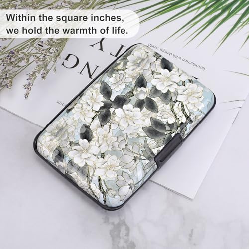 Image of ELFISH Mini RFID Aluminum Wallet Credit Cards Holder Business Card Case Metal ID Case for Men Women (White Lotus)