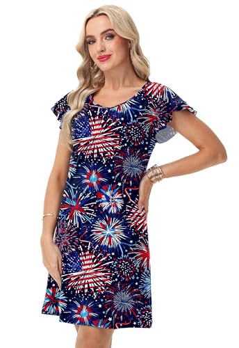 Image of AOBUTE Womens 4th of July Dress American Flag Party Dresses USA Parade Mini Dress