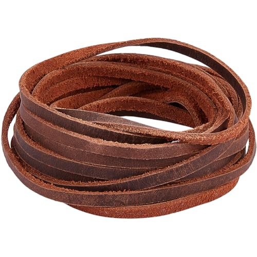 GORGECRAFT 5M Real Genuine Round Leather String Cord 5mm Wide Cowhide Leather Strip 2mm Thick Flat Leather Straps For Diy Crafts Necklace Bracelets Belts Boot Lace Jewellery
