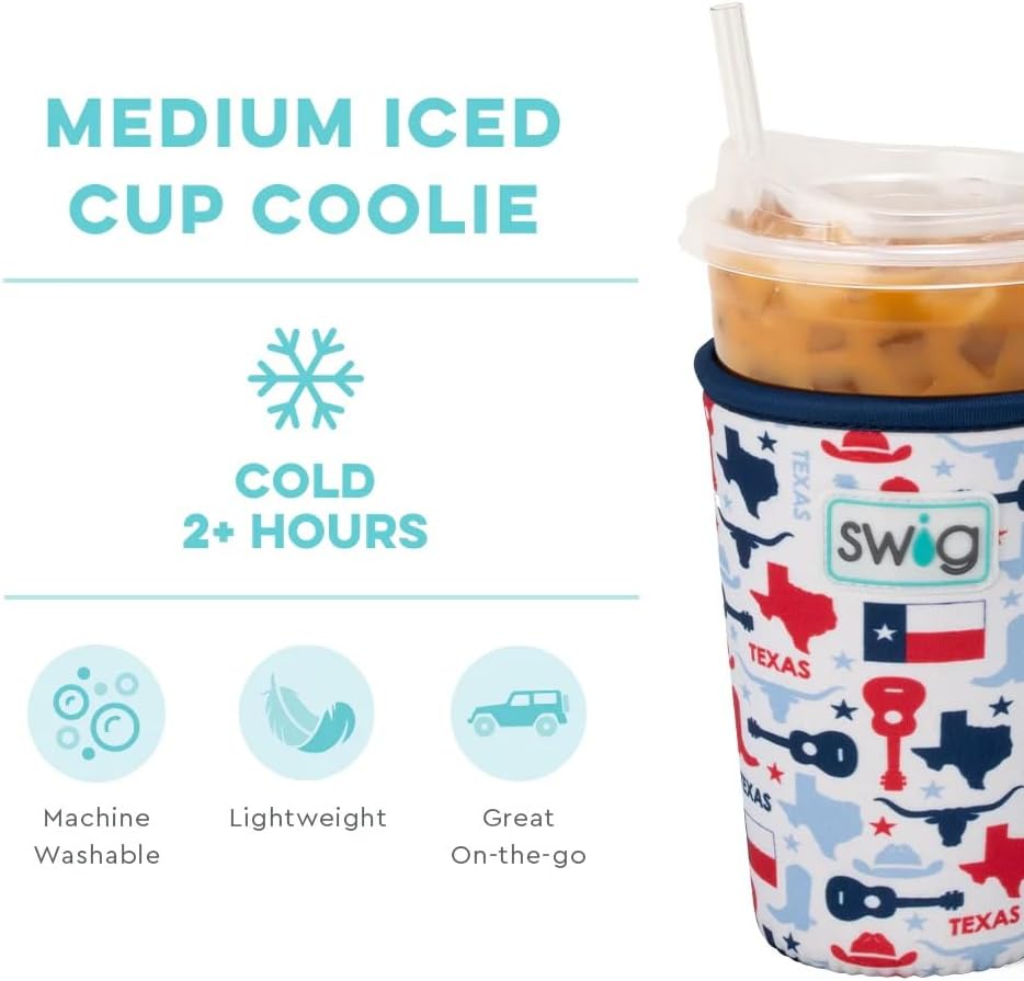 Swig Life Medium Iced Cup Coolie, Standard 22oz Iced Coffee Cup Insulator Sleeve with Handle, Neoprene Insulated Coolie Keeps Drinks Cold (Lone Star) - Image 4