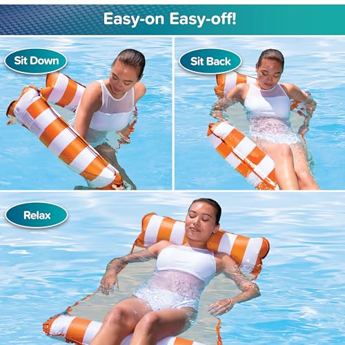 Image of Aqua Original 4-in-1 Monterey Hammock Pool Float & Water Hammock - Multi-Purpose, Inflatable Pool Floats for Adults - Patented Thick, Non-Stick PVC Material - Orange /White Stripe