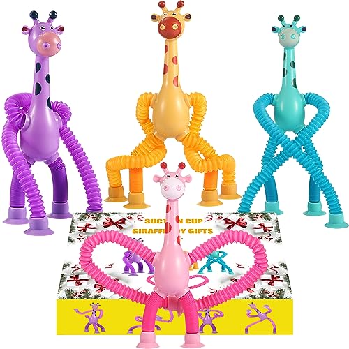 Image of Easter Basket Stuffers for Kids Toddlers, Telescopic Suction Cup Giraffe Toy Pop Tubes Sensory Toys for Toddlers Fidget Toys for Anxiety ADD ADHD Autism Funny for Kids Boys Girls