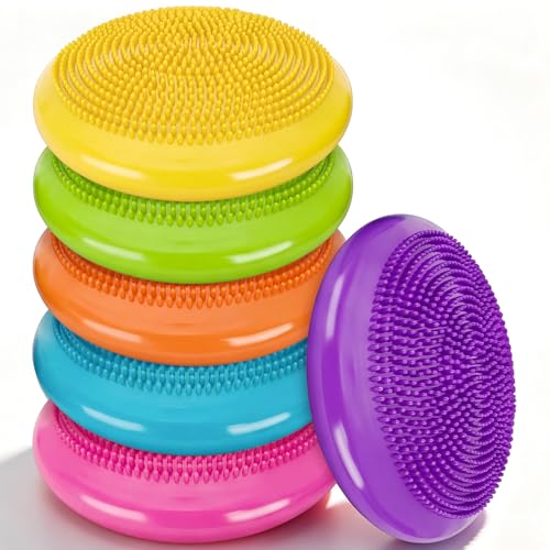 Image of Amylove 6 Pcs Wiggle Seat Inflated Wobble Cushion for Sensory Kid 13 Inch Balance Disc Kids Flexible Seating Exercise Sensory Pad Chair Cushion for Classroom Office School (Bright)