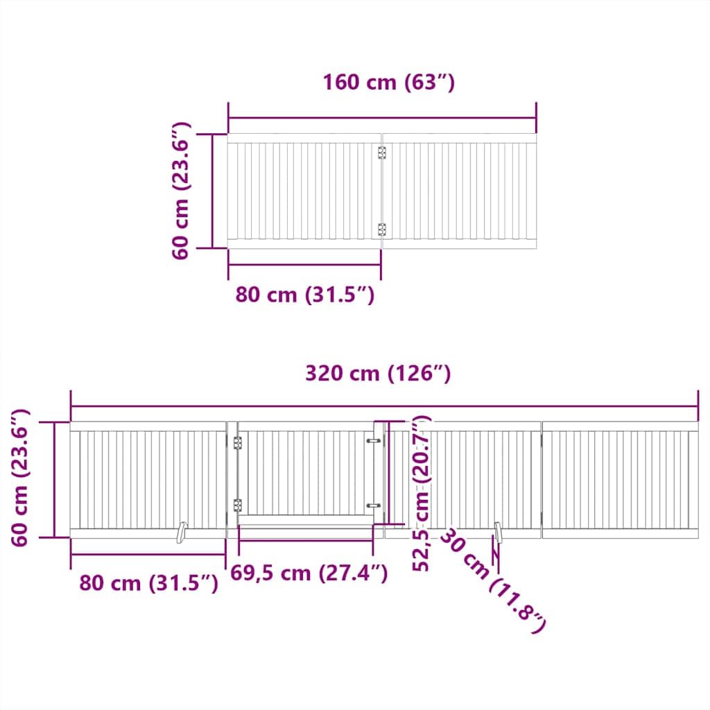 10-TLG. Puerta plegable para perros de madera de álamo con puerta de 800 cm de longitud independiente, para perros, cachorros, jardín, terraza, protección y seguridad en exteriores