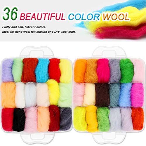 Needle Felting Kit 109 Pieces Set, Wool Roving 36 Colors with Complete Felt Tools and Storage Box Needle Felting Starter Kit for DIY Craft Animal Home Decoration Birthday Gift - Thumbnail 6