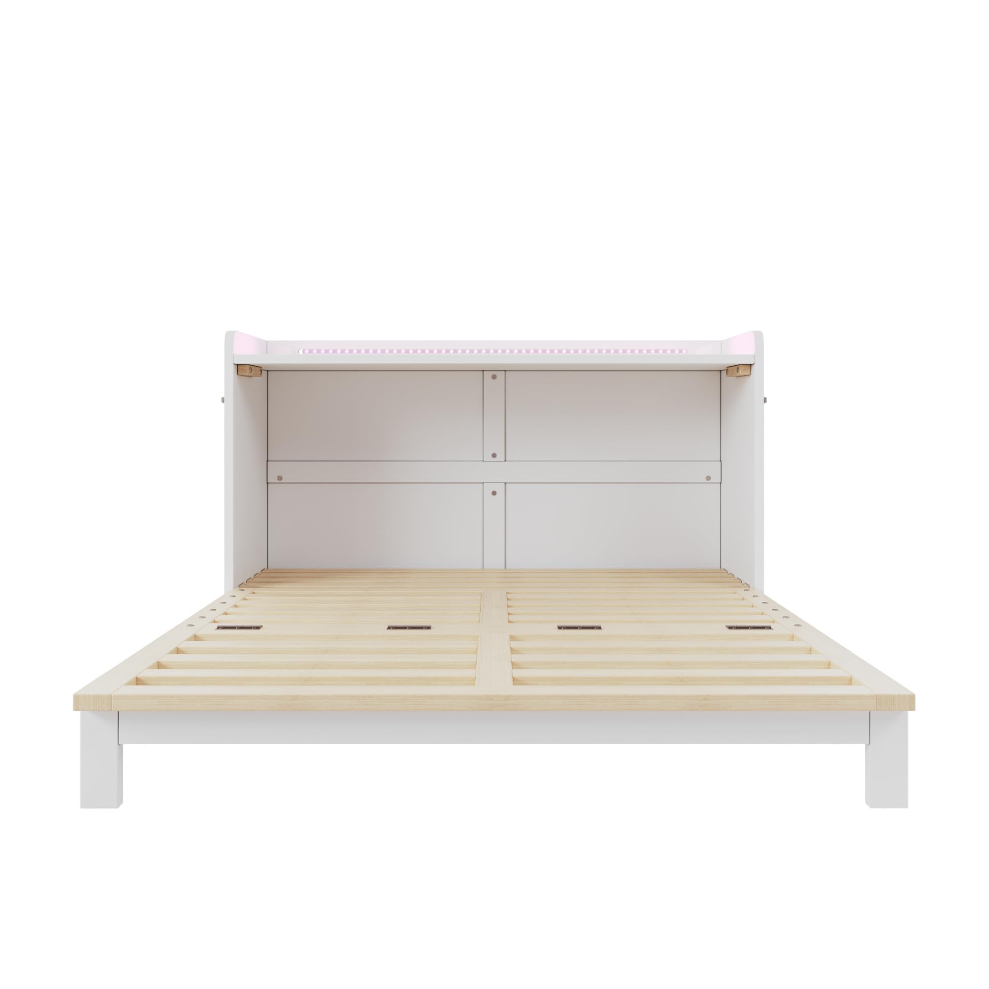 Armario cama, 140 x 200 cm, debajo de la cama se encuentran cajones, con USB y enchufe, barra de luz LED, con placa brillante, cama con plataforma transformable, sin colchón, blanco (140 x 200 cm