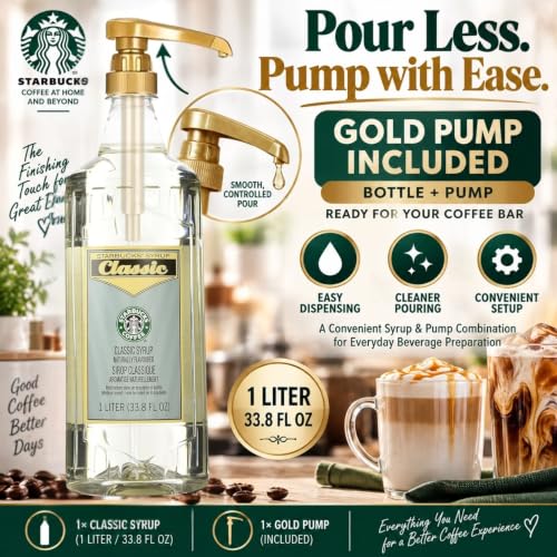 Starbucks Syrup Classic 33 OZ Bottle For Coffee And Tea with Gold Coffee Syrup Pump - image 3