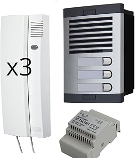 Automatische Türsprechanlage mit analogem 4+n-System, für Gemeinschaften. Komplett: Straßenplatte, Haustelefone, Unterputzdose und Netzteil. Hohe Fertigungsqualität (3 Wohnungen)