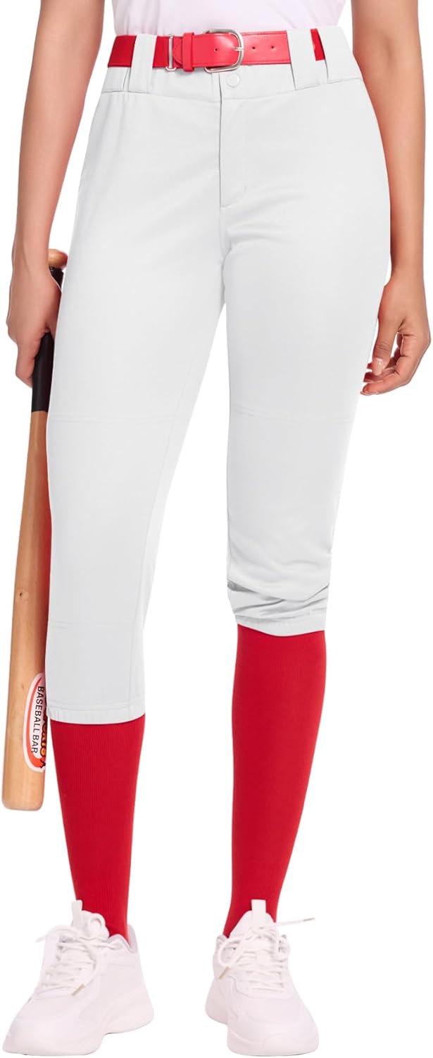 Dreammoneky Women's Softball Pants Low-Rise 3/4 Tapered Leg Baseball Pants with Dual-Layer Knee Protection for Youth Girls