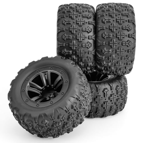 Beadlock Wheels and Tires Set(4pcs),12mm Inside Diameter 1/16 RC Beadlock Rims Hex Hubs Wheel Set...