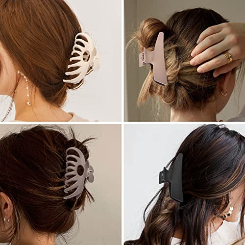 8 Packs 4.3 Inch Neutral Colors Large Hair Claw Clips For Women And Girls, Strong Hold Jaw Hair Clip For Thick Hair And Sailboat Claw Clips For Thin Hair #TOP5