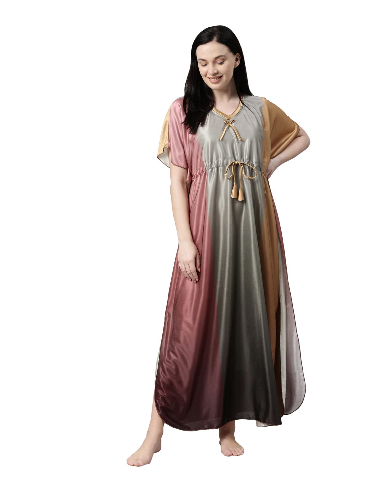 bailey sells Women's Satin Printed Kaftan Maxi Nighty for Women Ladies (Free Size)-picture-23
