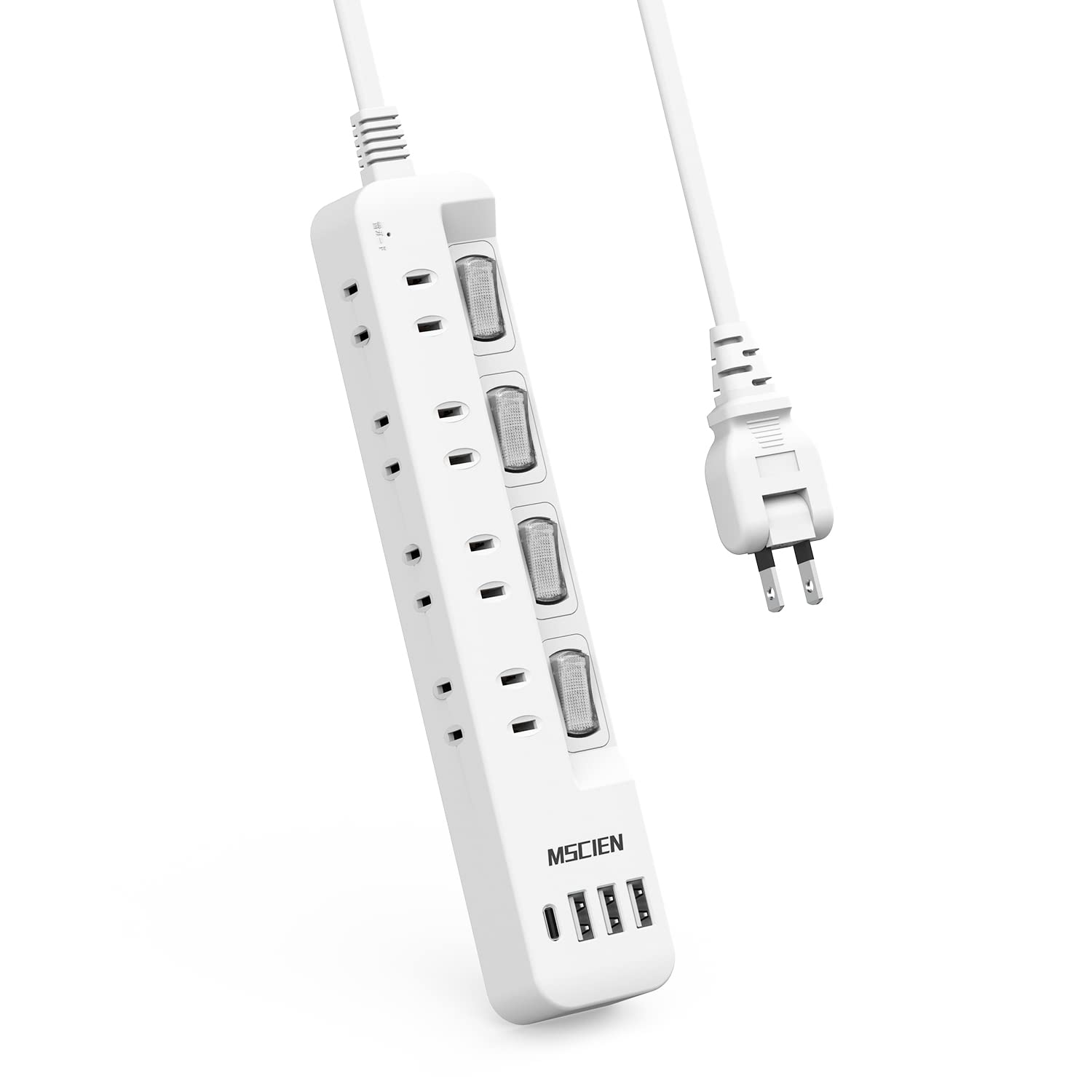 Mscien 電源タップ usb付き 8個AC口 1個usbc 3個usba 延長コード 3m 雷ガード usb コンセント oa スイッチ付き 壁掛け たこあしコンセント テーブル マルチタップ スイングプラグ おしゃれ (3M)
