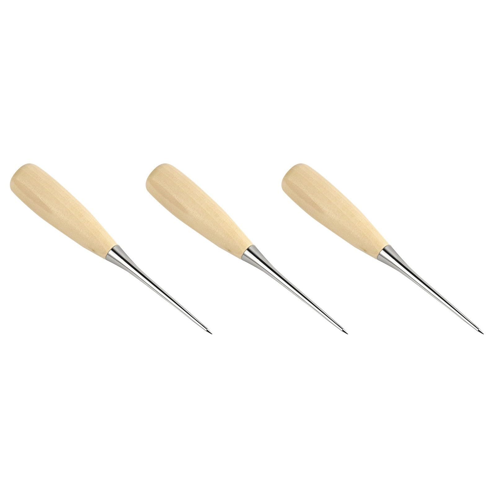Sewing Punching Tool Set Rustproof Steel Awl and Smooth Wooden Handle for Craft Enthusiasts Stitching Awl for Leather Work