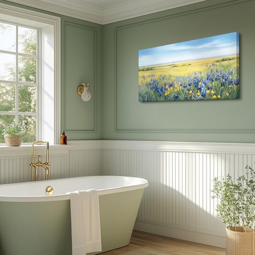 crmotu Large Landscape Wall Art, Nature Wall Art, Floral Wall Decor, Wilderness Green Scenic Art Prints, Meadow Wildflower Canvas Paintings for Living Room Bedroom Hallway Home Decorations 24x48inch