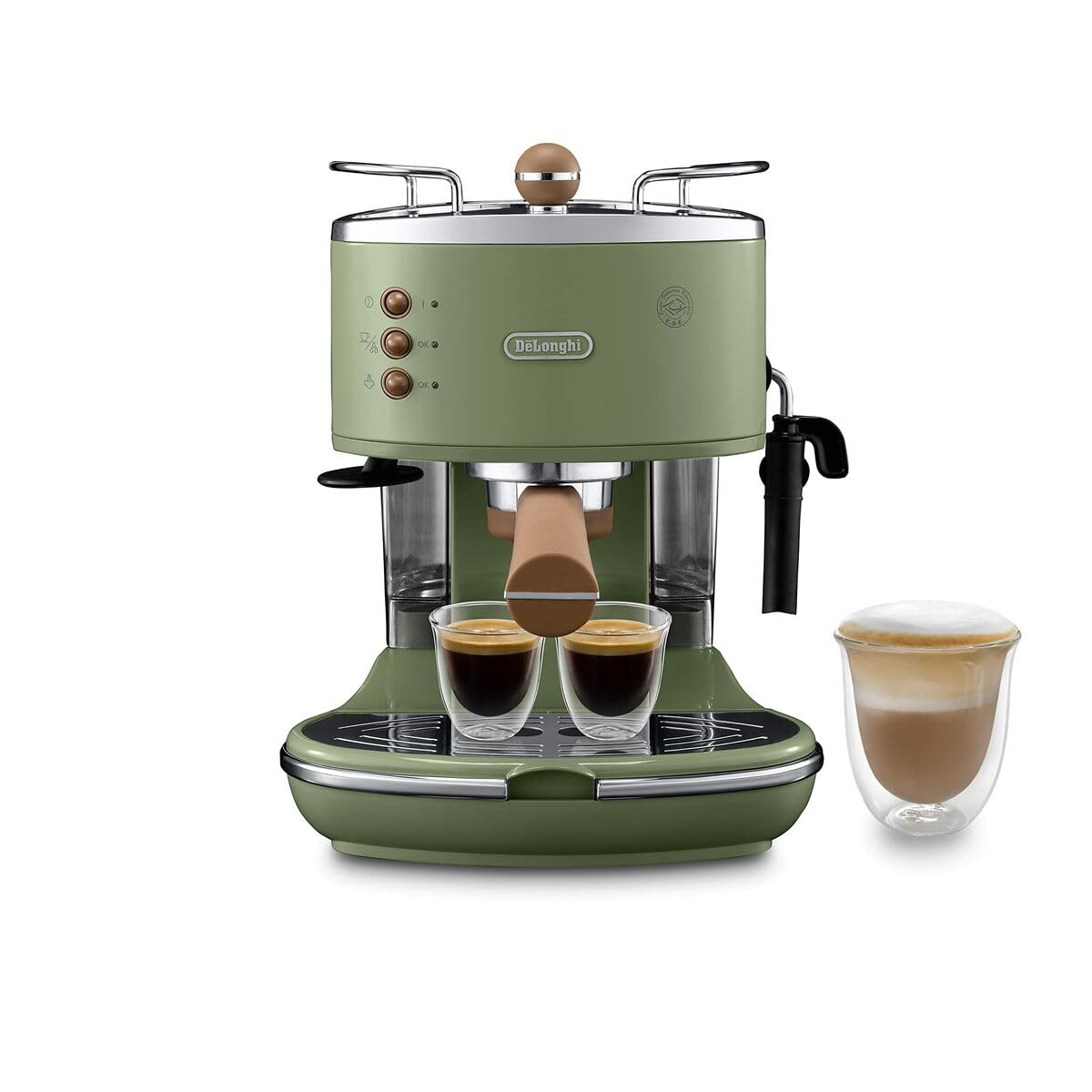 De'Longhi Icona Vintage ECOV 311.GR Espressomaschine Siebträgermaschine Retro-Look manueller Milchaufschäumer Kaffeepulver ESE Pads 1,4 l Wassertank grün