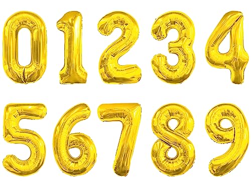 Image of LIOZEOKUN Number Balloons 16 Inch Mylar Foil Number 0-9 Balloons Set for Party Decoration Custom Digital Balloons 10 Pieces Party Supplies(gold)