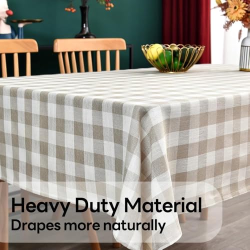 Yofori Gingham Table Cloth for Rectangle Tables Beige Checkered Plaid Tablecloth Heavy Duty Cotton Blend Washable & Wrinkle Table Cover for Outdoor Kitchen Dining Picnic Camping (60x102 Inch) - Image 5