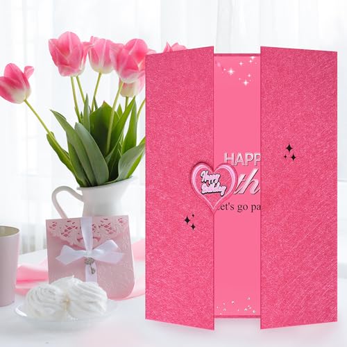 Image of Holkcog Pink Birthday Party Decorations for Girls, Glitter Let's Go Party Alternative Signature Guest Book for Women, Hot Pink Birthday Gifts Signing Card Board, Behind You All Your Menories Supply