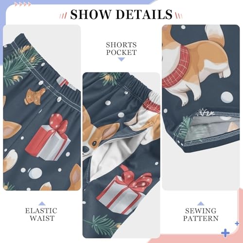 Corgi Dog Pine Branch Boys Long Pants Soft Trousers Elastic Waist Kids Lounge Bottoms with Pockets S-XL4