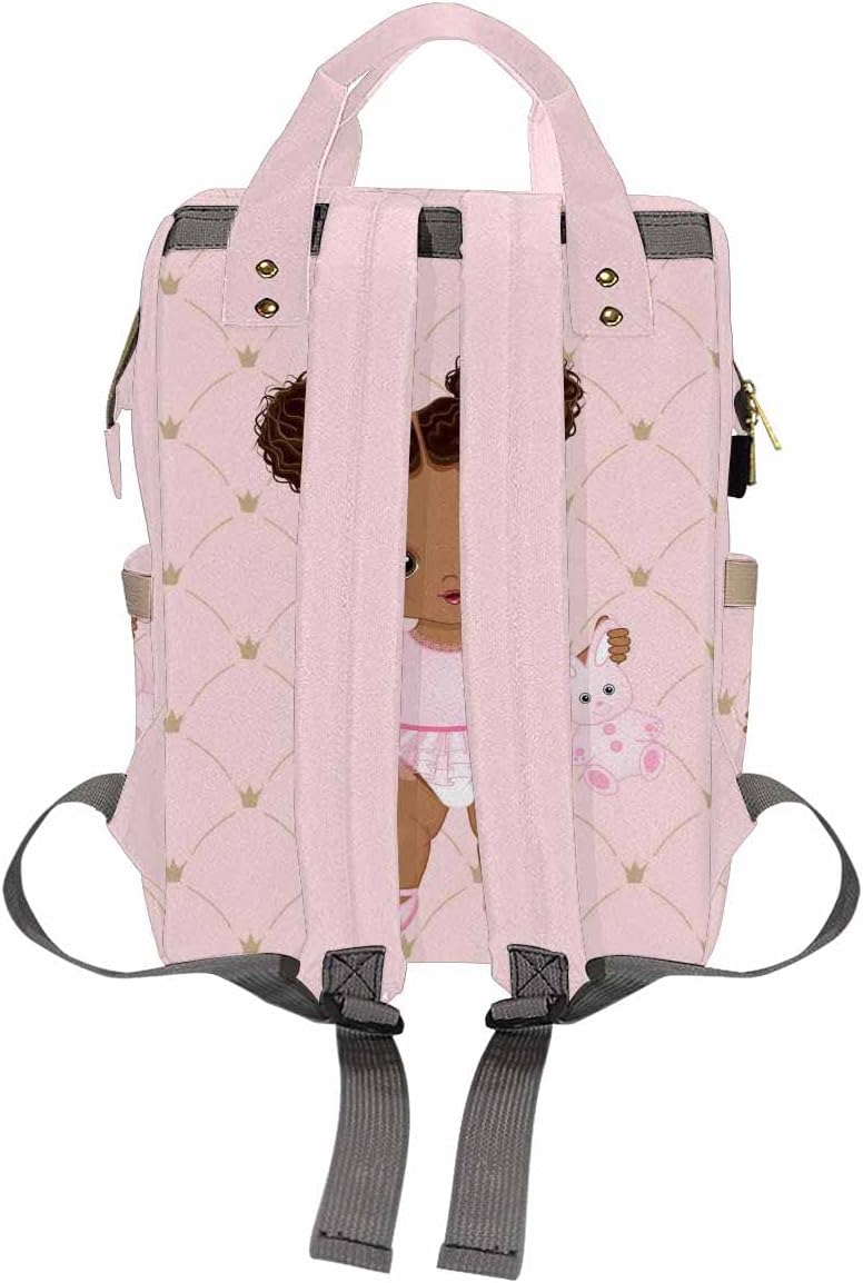 Newcos Personalized African Baby Crown Pink Diaper Backpack with Custom Name Shoulder Mommy Baby Bag