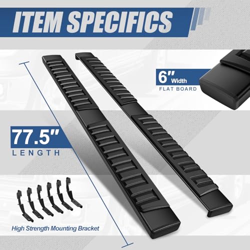 Image of Auto Dynasty Running Boards Double Cab Fits 2007-2019 Silverado 1500-3500HD | 6.3 inch Stainless Steel Step Bars Fits 07-19 Chevy Silverado GMC Sierra 1500 2500HD 3500HD Extended Cab, Black Side Steps