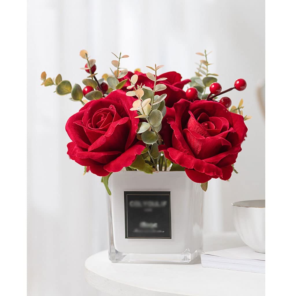 sztuczne kwiaty do dekoracji Czerwona róża Sztuczne Kwiaty Z Trawy Wazony Dla Home Decor Bride Bukiet Akcesoria ślubne Craft Prezenty Fake Flower Sztuczne kwiaty
