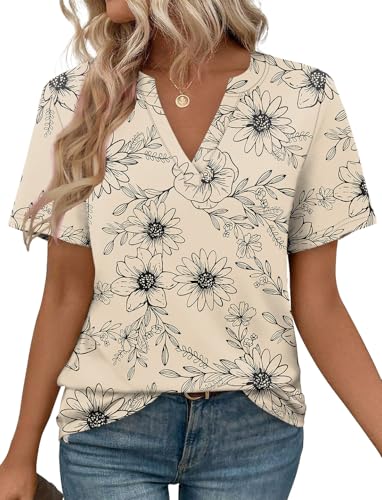 Image of WEESO Womens Tops Summer Short Sleeve V Neck Blouses Business Casual Loose Fit Tshirts Trendy Fashion Outfits