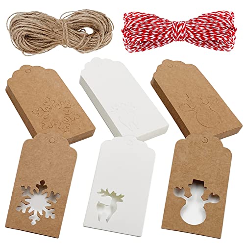 Etiquetas Kraft Navidad,200PCS Etiquetas de Regalo,Etiquetas de Papel Kraft,Etiquetas de Papel para Bodas,Etiquetas con Cuerda de Yute,Etiqueta de Navidad con 10M de Cordel de Yute Cover