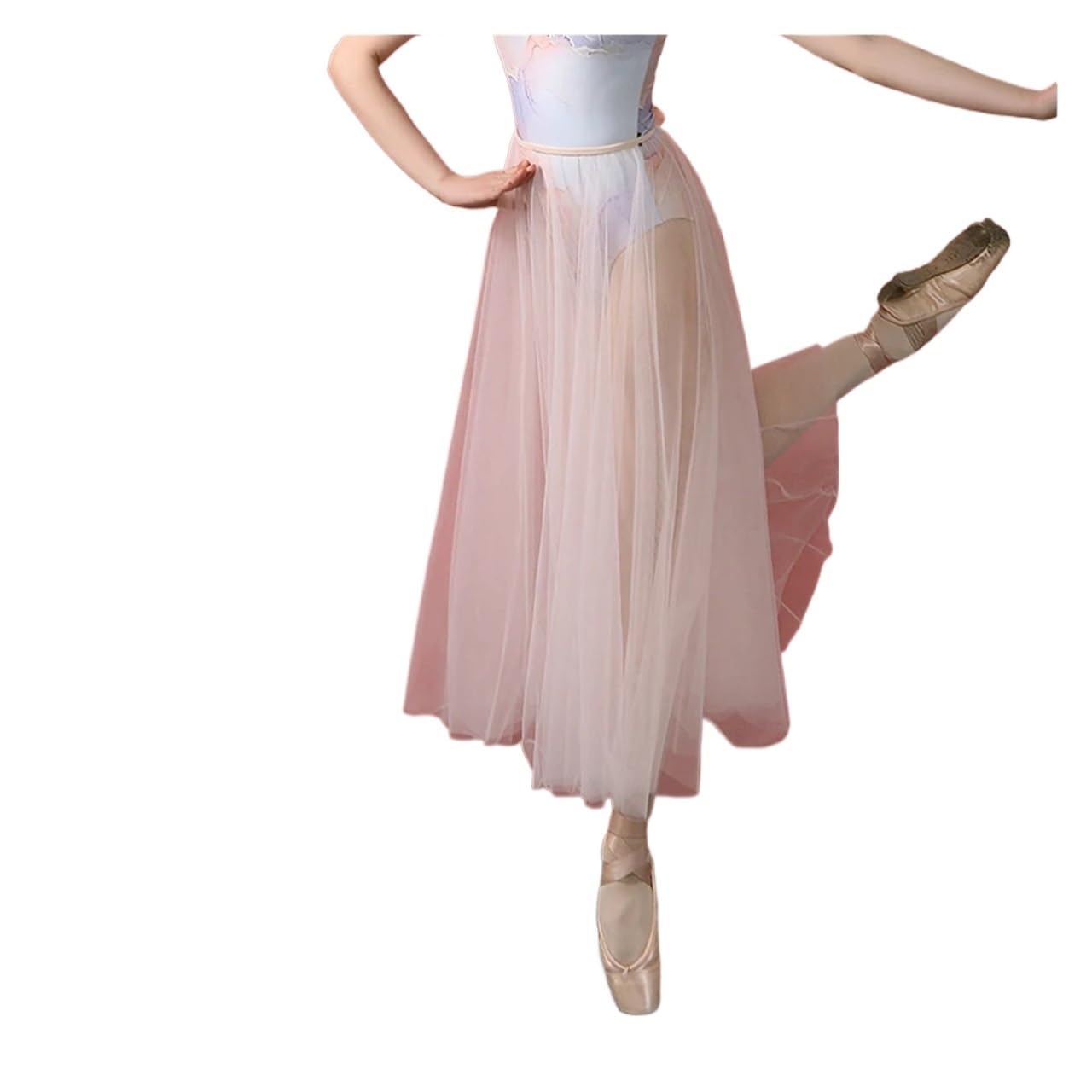Mallot De Ballet Mujer Faldas de tul doble capa for mujer, faldas tutú malla cintura alta elástica a la moda, largas midi, Jupe Femmle