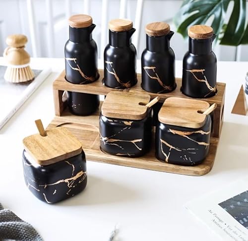 PIPONS Zuckerdose Salztopf Gewürzbehälter-Set, Gewürztopf, Gewürztopf, Keramik-Gewürzbox-Set Mit Löffelabdeckung Für Die Küche Zu Hause Salzdose Spice Jars (Color : Siyah) 7 PIPONS Zuckerdose Salztopf Gewürzbehälter-Set, Gewürztopf, Gewürztopf, Keramik-Gewürzbox-Set Mit Löffelabdeckung Für Die Küche Zu Hause Salzdose Spice Jars (Color : Siyah)